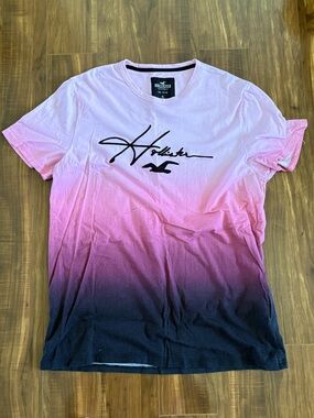 Hollister Pink to Black Ombre Short Sleeve Logo Tee